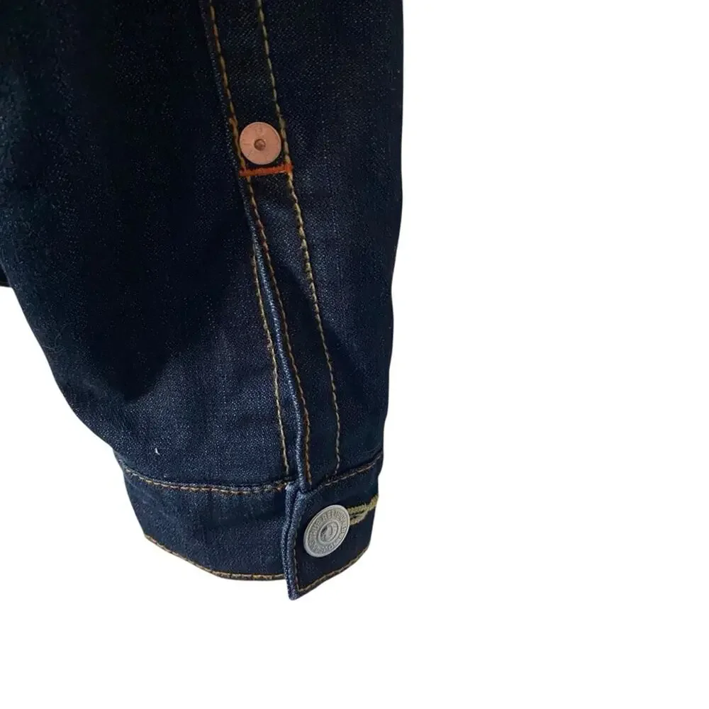 True Religion Dark Denim Blue Jean  Sherpa Trucker Jacket size large